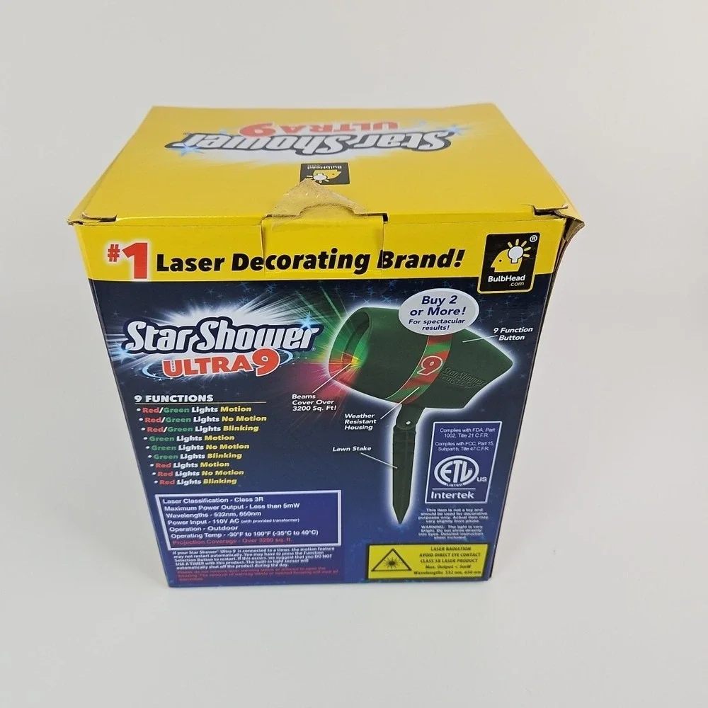 Star Shower Ultra 9 Christmas Laser Light Projector Stake Red Green Open Box New